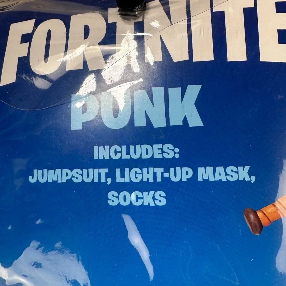 Fortnite Punk Jack O Lantern Costume Youth XL 14-16 Jumpsuit Mask Socks Light Up - Picture 8 of 9